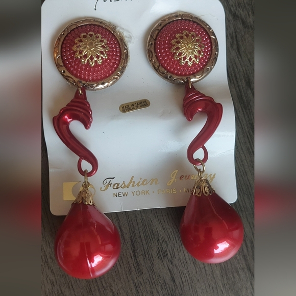 Dangling Earrings 4” Gold Toned Accent Teardrop Style 80's Fashion Set Of 4 - Picture 9 of 11